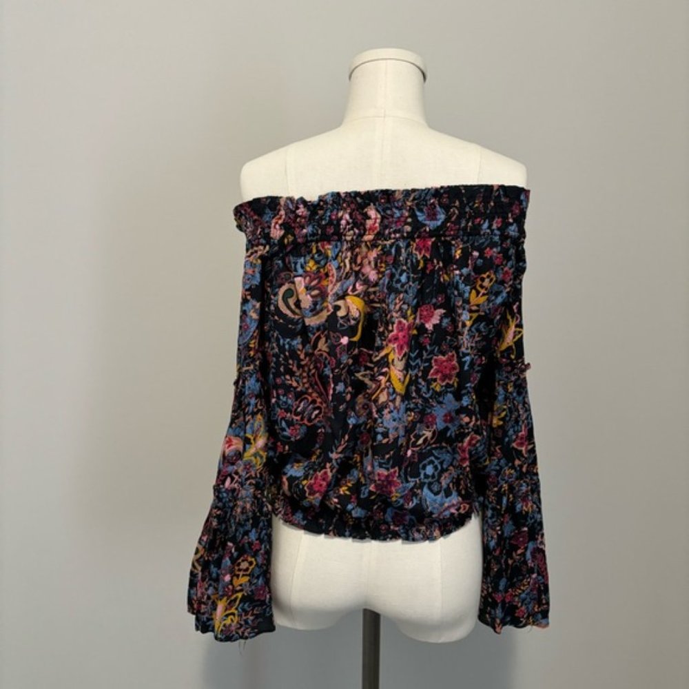 Free People Free Spirited Off The Shoulder Top Bell Sleeve Boho Floral Blouse XS - Picture 8 of 15
